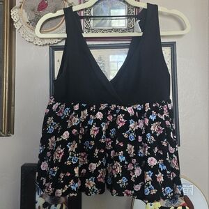 Good Luck Gem Black and Pink Asymmetrical Tank Top